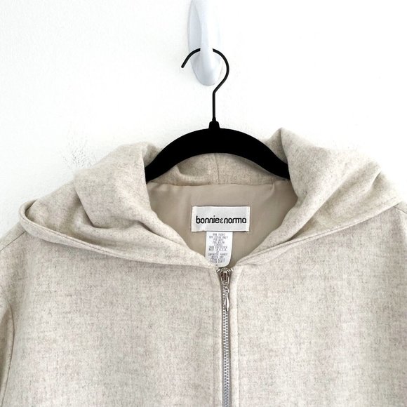 Bonnie & Norma Wool Blend Size Medium Full Zip Hooded Jacket Neutral Tan Vintage - Picture 3 of 13